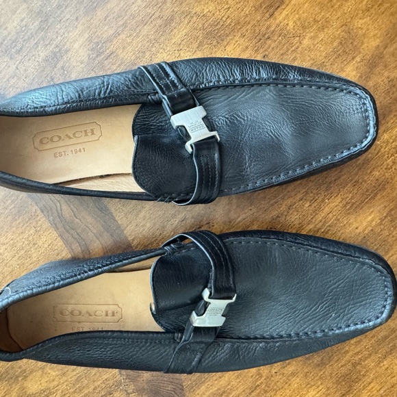 COACH Men’s Black Leather Slip-On Loafers with Silver Buckle Size 10.5 NWOT - Picture 1 of 11